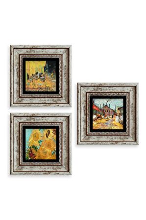 Van Gogh 3 lü Set Çerçeveli Taş Tablo