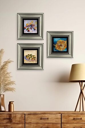 Van Gogh 3 lü Set Çerçeveli Taş Tablo