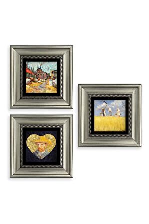 Van Gogh 3 lü Set Çerçeveli Taş Tablo