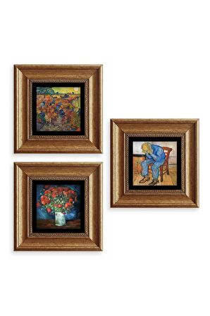 Van Gogh 3 lü Set Çerçeveli Taş Tablo