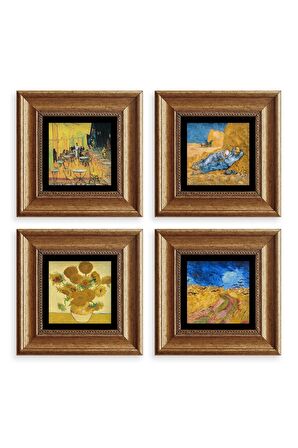 Van Gogh 4 lü Set Çerçeveli Taş Tablo