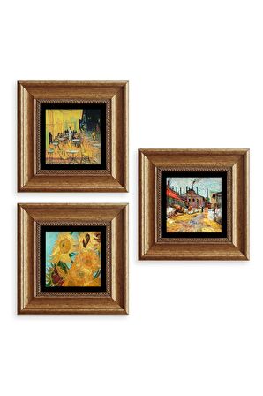 Van Gogh 3 lü Set Çerçeveli Taş Tablo