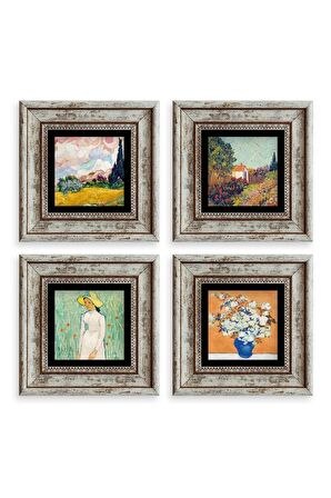 Van Gogh 4 lü Set Çerçeveli Taş Tablo