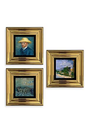 Van Gogh 3 lü Set Çerçeveli Taş Tablo
