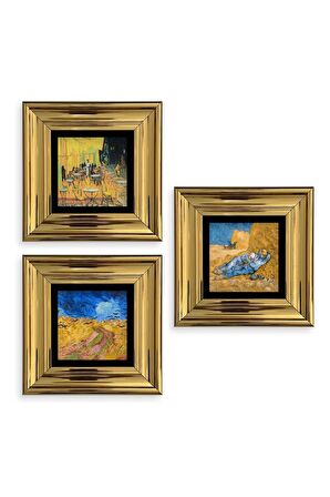 Van Gogh 3 lü Set Çerçeveli Taş Tablo