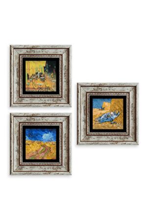 Van Gogh 3 lü Set Çerçeveli Taş Tablo