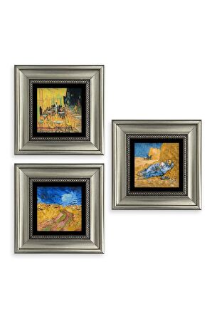Van Gogh 3 lü Set Çerçeveli Taş Tablo