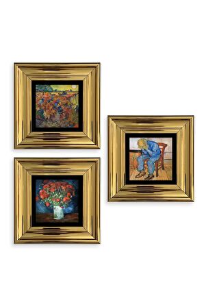 Van Gogh 3 lü Set Çerçeveli Taş Tablo