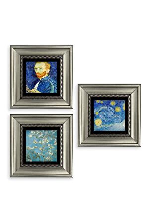 Van Gogh 3 lü Set Çerçeveli Taş Tablo