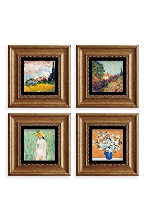 Van Gogh 4 lü Set Çerçeveli Taş Tablo