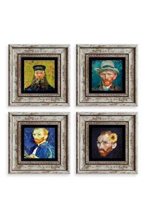 Van Gogh 4 lü Set Çerçeveli Taş Tablo