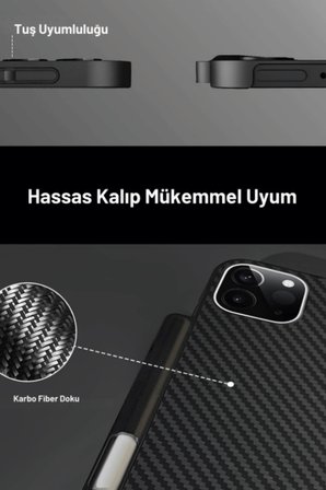 Fuchsia iPad Air 11 (2024-2025) ile Uyumlu Renkli Karbon Trifolding Kalem Bölmeli Tablet Kılıfı