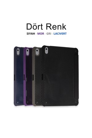 Fuchsia iPad Air 11 (2024-2025) ile Uyumlu Renkli Karbon Trifolding Kalem Bölmeli Tablet Kılıfı