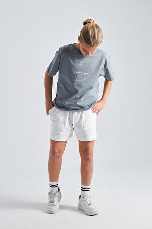 Futbol Sahası Desenli %100 Pamuk Erkek Çocuk  Oversize Tişört