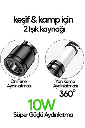 USB Şarjlı El Feneri ve Kamp Lambası 4 Modlu 10W A+ Led Işık Outdoor Askı Gs-860