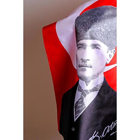 K.Atatürk İmzalı Türk Bayrağı Saten Kumaş Dijital Baskı