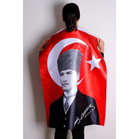 K.Atatürk İmzalı Türk Bayrağı Saten Kumaş Dijital Baskı