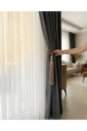 Koyu Gri Kadifemsi Ada Fon Perde 1/3 Sık Pileli (V-42) ( Fon Bağı Hediye )