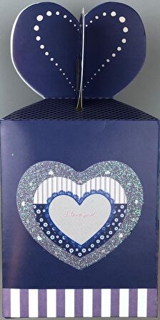 KARTON KUTU MAVİ KALPLİ (KATLAMALI) 8,5CM X 8,5CM X 11CM