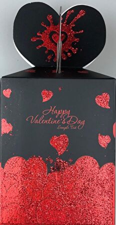KARTON KUTU SİYAH KALPLİ HAPPY VALENTİNE'S DAY (KATLAMALI) 8,5CM X 8,5CM X 11CM