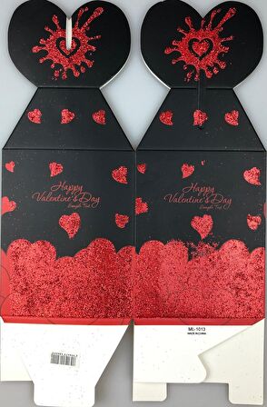 KARTON KUTU SİYAH KALPLİ HAPPY VALENTİNE'S DAY (KATLAMALI) 8,5CM X 8,5CM X 11CM