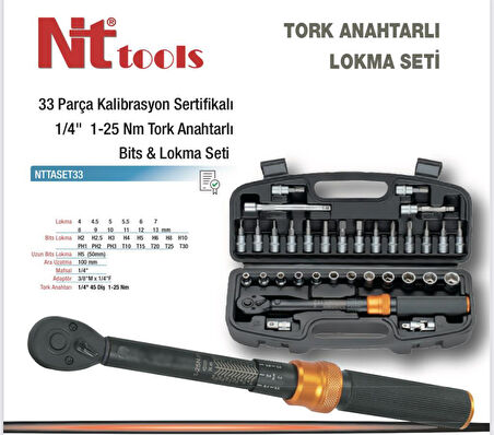 Nttools Tork Anahtarı 1/4" 1-25 Nm 33 Parça