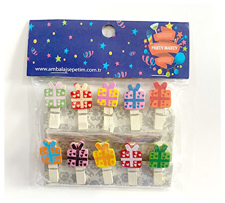 Party Marty Ahşap Mandal Hediye Paketi Figürlü 3,5Cm 10Lu - 4 paket