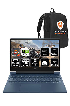 HP Victus 16 R7 8840H 96GB RAM 1TB SSD RTX4070/8GB 144Hz 16.1'' FHD W11P Gaming Laptop & PER4 ÇANTA