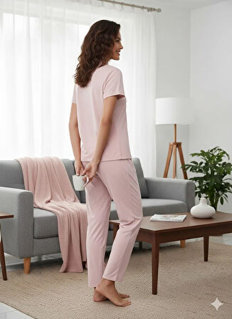 KADIN DÜĞMELİ PİJAMA TAKIMI