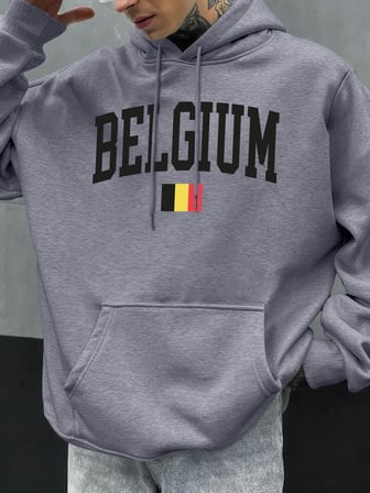 Belçika Mektubu Ve Bayrak Baskılı Erkek Kapüşonlu Üstleri Hip Hop Unisex Kapüşonlu Sonbahar P