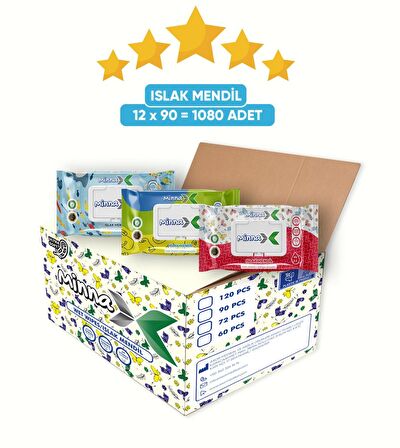 Minnax Islak Mendil 90lı 12 Paket (12X90 1080 Yaprak)