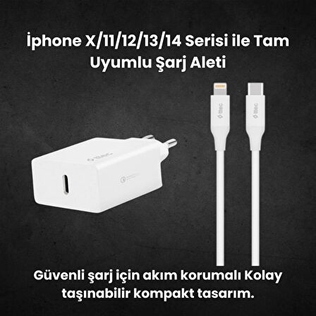Ttec 20W PD Type C Girişli Şarj Adaptörü ve 1.2 Metre İphone Lightning Şarj Kablosu, Akım ve Isı Korumalı