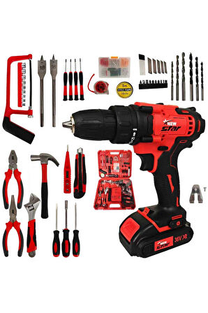 36 Vf 5 Ah Metal Sanziman Çift Akülü Sarjli Matkap 105 Parça Akülü Vidalama Set