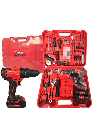 36 Vf 5 Ah Metal Sanziman Çift Akülü Sarjli Matkap 105 Parça Akülü Vidalama Set