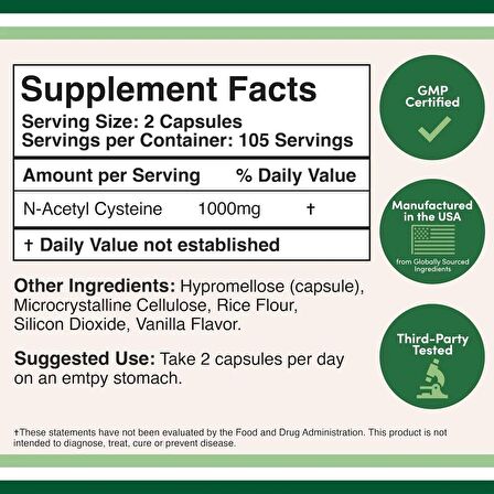 DOUBLE WOOD N-Acetyl Cysteine NAC- 210 x 500 mg capsules