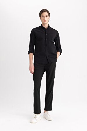 DeFacto Regular Fit Polo Yaka Oxford Basic Düz Uzun Kollu Siyah Gömlek A8028AX24SPBK81