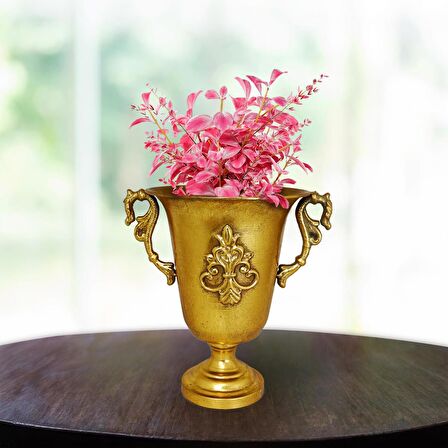 Metal Vazo Vintage Eskitme Altın Dekoratif Şık Saksı 35*28*48,5 Cm