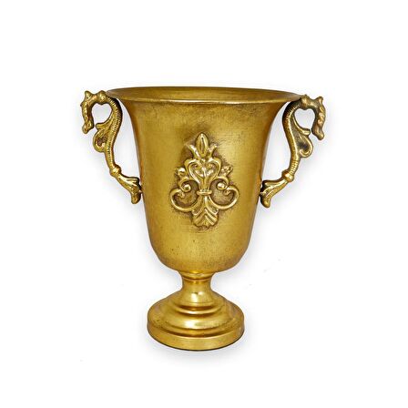 Metal Vazo Vintage Eskitme Altın Dekoratif Şık Saksı 35*28*48,5 Cm