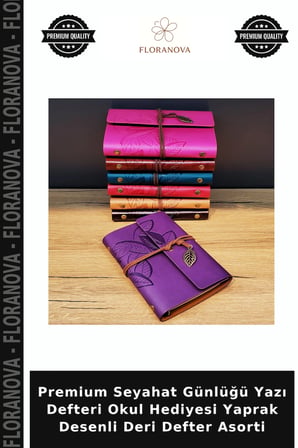Premium Seyahat Günlüğü Yazı Defteri Okul Hediyesi Yaprak Desenli Deri Defter Asorti