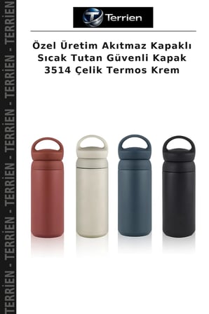 Özel Üretim Akıtmaz Kapaklı Sıcak Tutan Güvenli Kapak 3514 Çelik Termos Krem