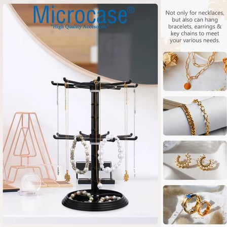 Microcase 3 Katlı Geniş Kapasiteli 360 Derece Döner Başlıklı Takı Aksesuar Standı AL5460 - ŞEFFAF