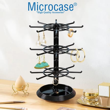 Microcase 3 Katlı Geniş Kapasiteli 360 Derece Döner Başlıklı Takı Aksesuar Standı AL5460 - ŞEFFAF
