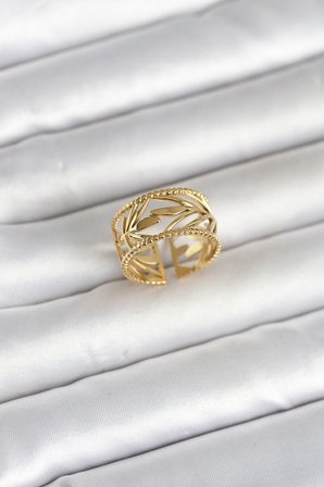 316L Çelik Gold Renk Başak Model Kadın Yüzük -