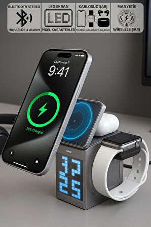 Mioji Mio Cube 5 Saatli ve BT Hoparlörlü 5in1 Telefon Tutucu - Gri