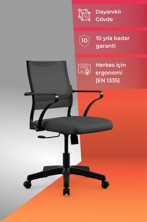 ErgoLife Sit Air 24/7 M4-280K - Yükseklik Ayarlı, Fileli, Siyah, Toplantı, Ofis, Bilgisayar Sandalyesi - 6A0.60.1.222