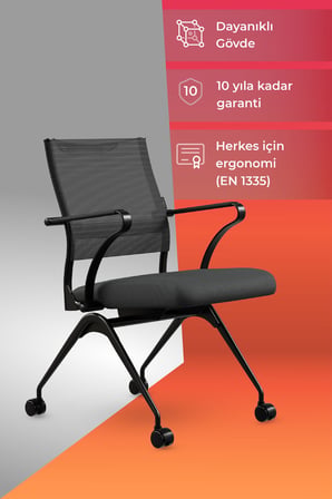 ErgoLife Sit Air 24/7 M4-280K - Fileli, Siyah, Tekerlekli,Toplantı odası, Bekleme Sandalyesi - 6A0.60.1.682