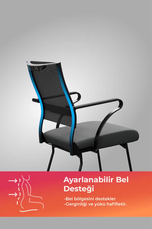 ErgoLife Sit Air 24/7 M4-280K - Fileli, Siyah, Toplantı odası, Bekleme Sandalyesi - 6A0.60.1.6A5