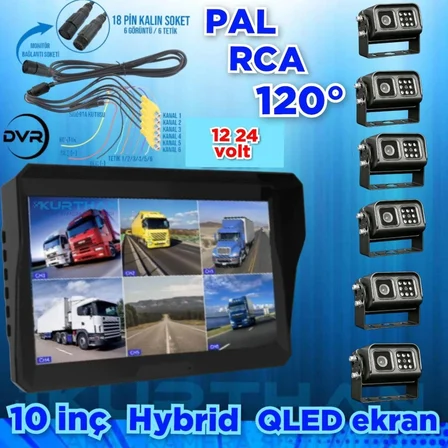 6 ADET IR LEDLİ METAL KASA KAMERA QLED 10'' DVR MONİTÖR    12-24 V  256 GB