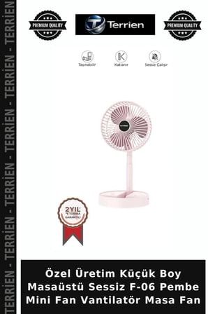 Özel Üretim Küçük Boy Masaüstü Sessiz F-06 Pembe Mini Fan Vantilatör Masa Fan