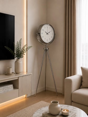 Krom Klasik Tripod 150 x 45 Cm Metal Ayaklı Saat iegxx